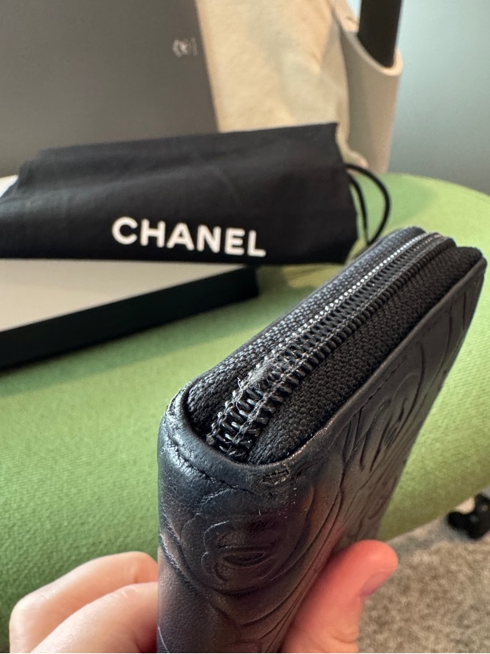 CHANEL Black Camellia Quilted Zip-Around Wallet with Silver CC - Picture 6 of 11